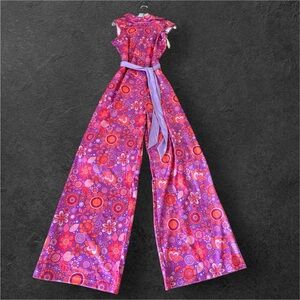 New Amazing Retro 60’s 70’s Smak Parlour Groovy Floral Cowl Neck Jumpsuit XL 14